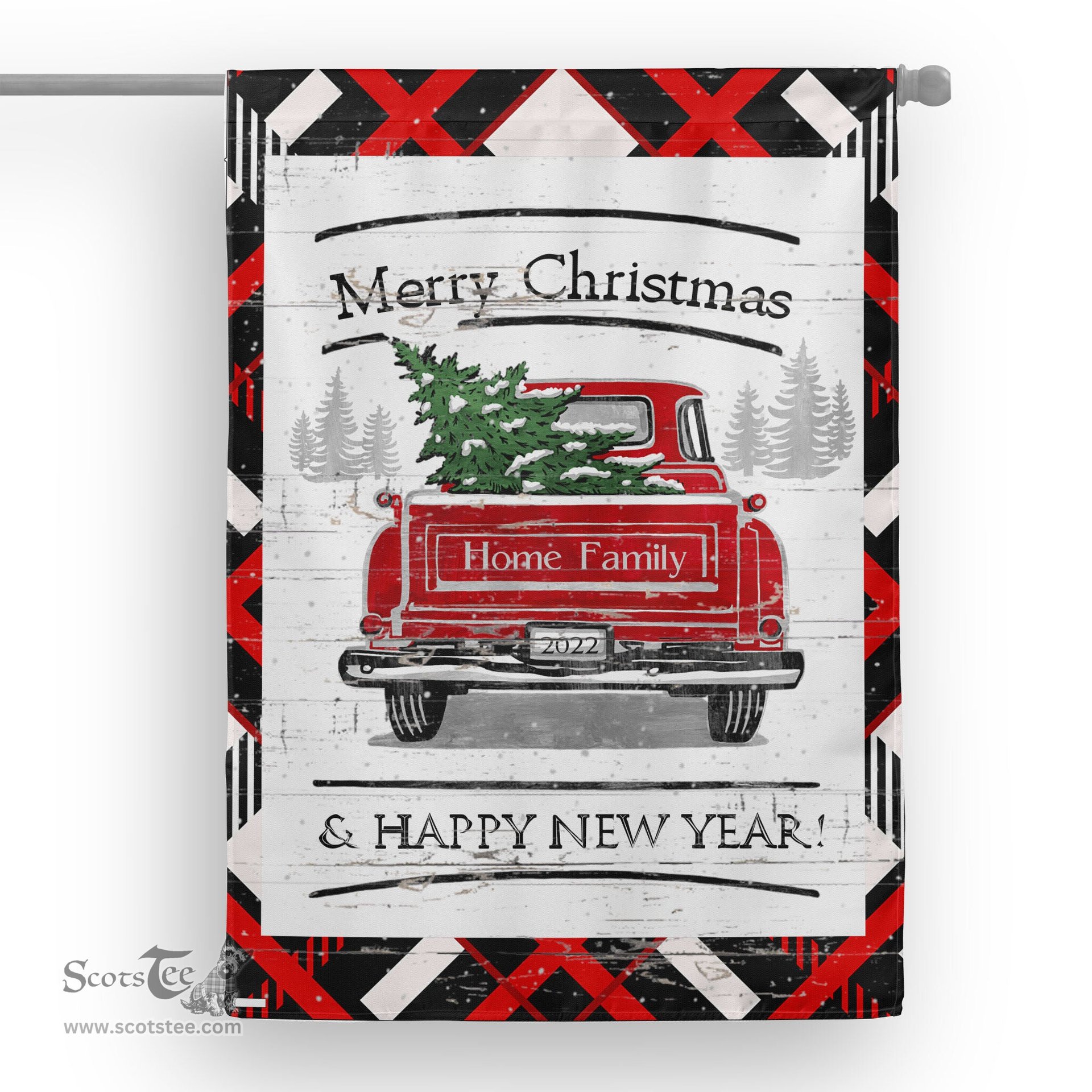 Tartan House Flag Vintage Red Truck with Christmas Tree Family Scottish Clan Home Tartan Flag, Tartan Garden Flag, Tartan House Flag, Tartan Flag, Crest Garden Flag, Garden Flag, Ireland Garden Flag, Family Crest, Custom Flag, Custom Garden Flag, Ireland Custom Flag, Clan Tartan Flags