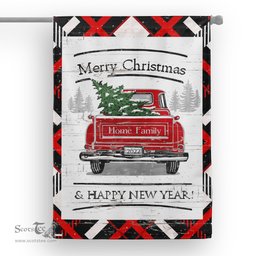 Tartan House Flag Vintage Red Truck with Christmas Tree Family Scottish Clan Home Tartan Flag, Tartan Garden Flag, Tartan House Flag, Tartan Flag, Crest Garden Flag, Garden Flag, Ireland Garden Flag, Family Crest, Custom Flag, Custom Garden Flag, Ireland Custom Flag, Clan Tartan Flags