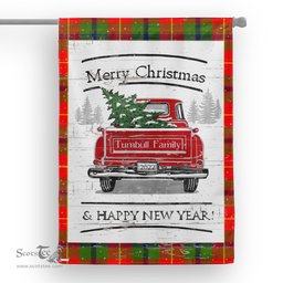 Tartan House Flag Vintage Red Truck with Christmas Tree Family Scottish Clan Turnbull Tartan Flag, Tartan Garden Flag, Tartan House Flag, Tartan Flag, Crest Garden Flag, Garden Flag, Ireland Garden Flag, Family Crest, Custom Flag, Custom Garden Flag, Ireland Custom Flag, Clan Tartan Flags