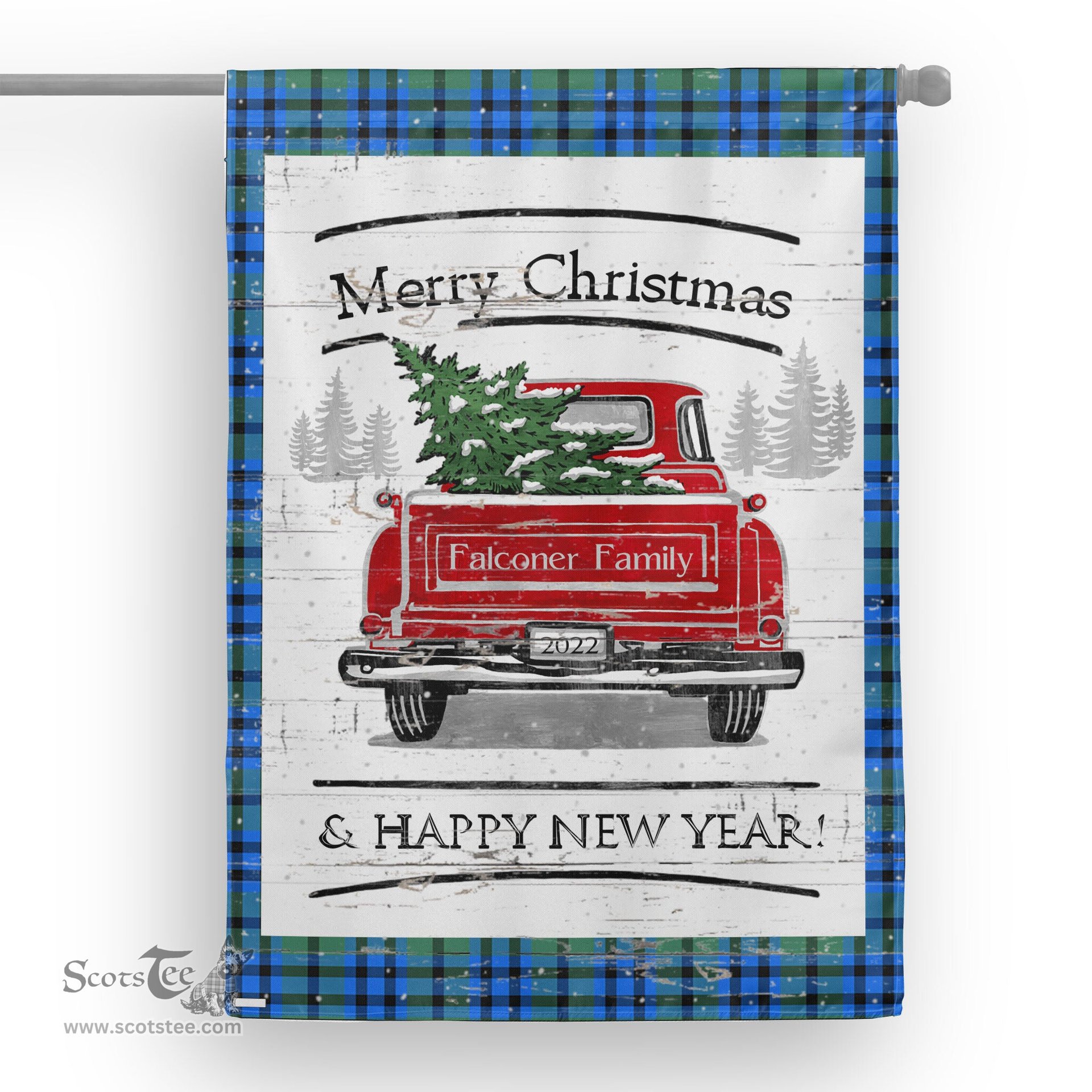 Tartan House Flag Vintage Red Truck with Christmas Tree Family Scottish Clan Falconer Tartan Flag, Tartan Garden Flag, Tartan House Flag, Tartan Flag, Crest Garden Flag, Garden Flag, Ireland Garden Flag, Family Crest, Custom Flag, Custom Garden Flag, Ireland Custom Flag, Clan Tartan Flags