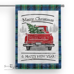 Tartan House Flag Vintage Red Truck with Christmas Tree Family Scottish Clan Gordon Ancient Tartan Flag, Tartan Garden Flag, Tartan House Flag, Tartan Flag, Crest Garden Flag, Garden Flag, Ireland Garden Flag, Family Crest, Custom Flag, Custom Garden Flag, Ireland Custom Flag, Clan Tartan Flags
