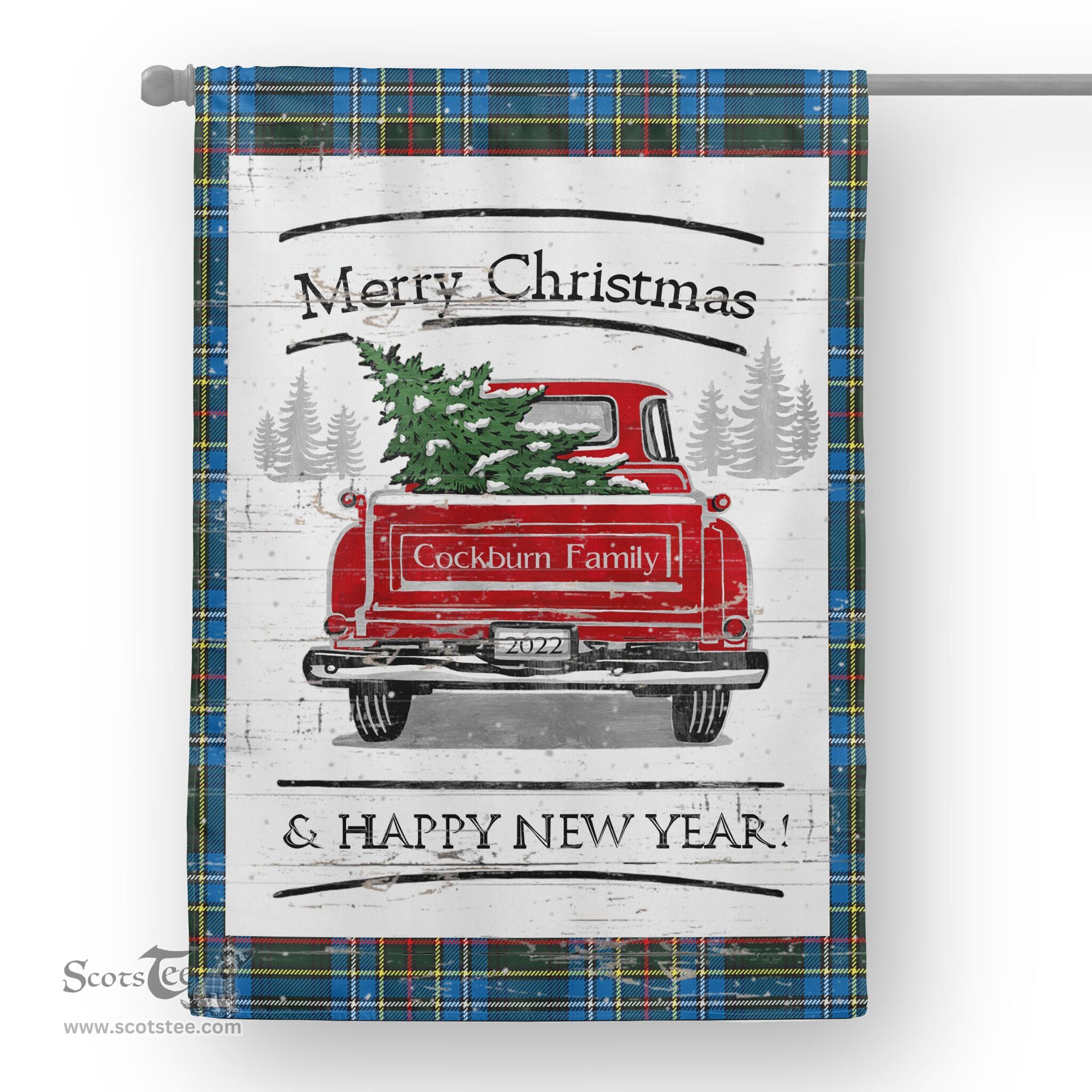 Tartan House Flag Vintage Red Truck with Christmas Tree Family Scottish Clan Cockburn Tartan Flag, Tartan Garden Flag, Tartan House Flag, Tartan Flag, Crest Garden Flag, Garden Flag, Ireland Garden Flag, Family Crest, Custom Flag, Custom Garden Flag, Ireland Custom Flag, Clan Tartan Flags