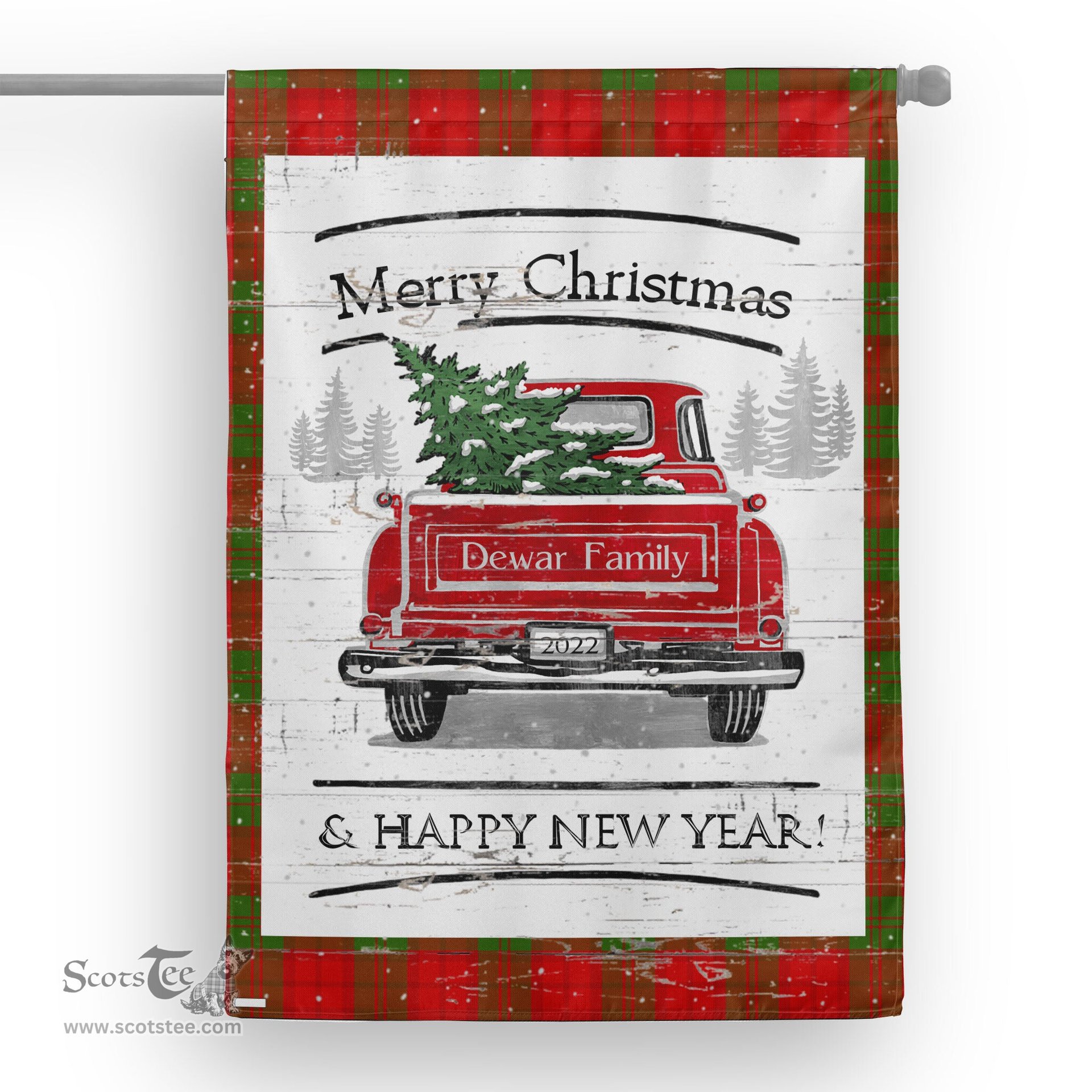 Tartan House Flag Vintage Red Truck with Christmas Tree Family Scottish Clan Dewar Tartan Flag, Tartan Garden Flag, Tartan House Flag, Tartan Flag, Crest Garden Flag, Garden Flag, Ireland Garden Flag, Family Crest, Custom Flag, Custom Garden Flag, Ireland Custom Flag, Clan Tartan Flags
