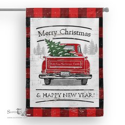 Tartan House Flag Vintage Red Truck with Christmas Tree Family Scottish Clan Rob Roy MacGregor Modern Tartan Flag, Tartan Garden Flag, Tartan House Flag, Tartan Flag, Crest Garden Flag, Garden Flag, Ireland Garden Flag, Family Crest, Custom Flag, Custom Garden Flag, Ireland Custom Flag, Clan Tartan Flags