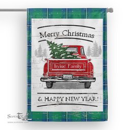 Tartan House Flag Vintage Red Truck with Christmas Tree Family Scottish Clan Irvine Ancient Tartan Flag, Tartan Garden Flag, Tartan House Flag, Tartan Flag, Crest Garden Flag, Garden Flag, Ireland Garden Flag, Family Crest, Custom Flag, Custom Garden Flag, Ireland Custom Flag, Clan Tartan Flags