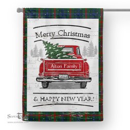 Tartan House Flag Vintage Red Truck with Christmas Tree Family Scottish Clan Aiton Hunting Tartan Flag, Tartan Garden Flag, Tartan House Flag, Tartan Flag, Crest Garden Flag, Garden Flag, Ireland Garden Flag, Family Crest, Custom Flag, Custom Garden Flag, Ireland Custom Flag, Clan Tartan Flags