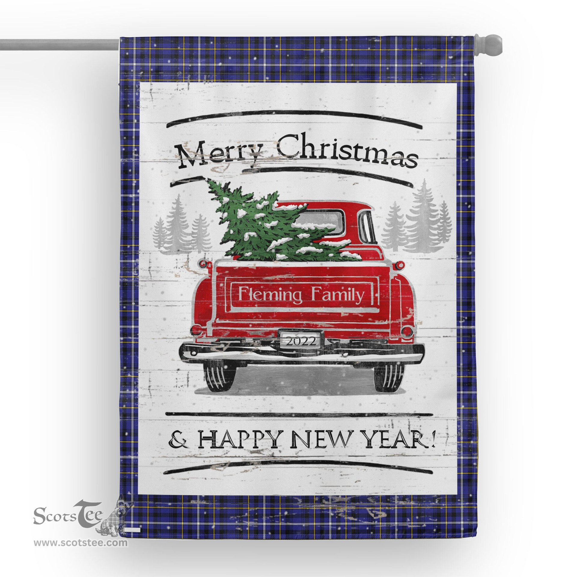 Tartan House Flag Vintage Red Truck with Christmas Tree Family Scottish Clan Fleming Tartan Flag, Tartan Garden Flag, Tartan House Flag, Tartan Flag, Crest Garden Flag, Garden Flag, Ireland Garden Flag, Family Crest, Custom Flag, Custom Garden Flag, Ireland Custom Flag, Clan Tartan Flags