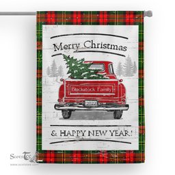 Tartan House Flag Vintage Red Truck with Christmas Tree Family Scottish Clan Blackstock Tartan Flag, Tartan Garden Flag, Tartan House Flag, Tartan Flag, Crest Garden Flag, Garden Flag, Ireland Garden Flag, Family Crest, Custom Flag, Custom Garden Flag, Ireland Custom Flag, Clan Tartan Flags