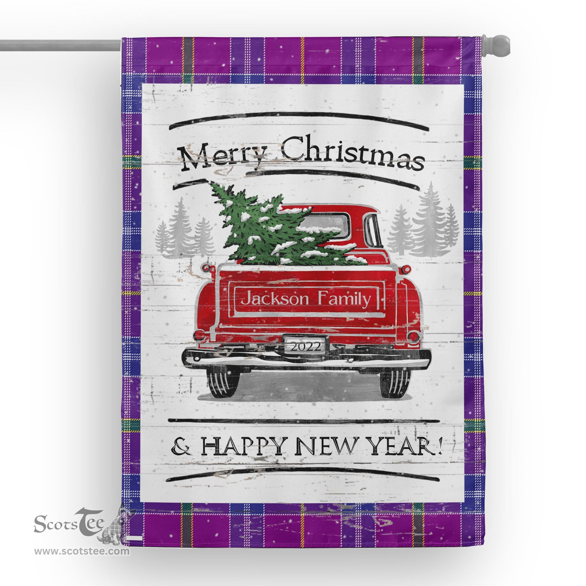 Tartan House Flag Vintage Red Truck with Christmas Tree Family Scottish Clan Jackson Tartan Flag, Tartan Garden Flag, Tartan House Flag, Tartan Flag, Crest Garden Flag, Garden Flag, Ireland Garden Flag, Family Crest, Custom Flag, Custom Garden Flag, Ireland Custom Flag, Clan Tartan Flags