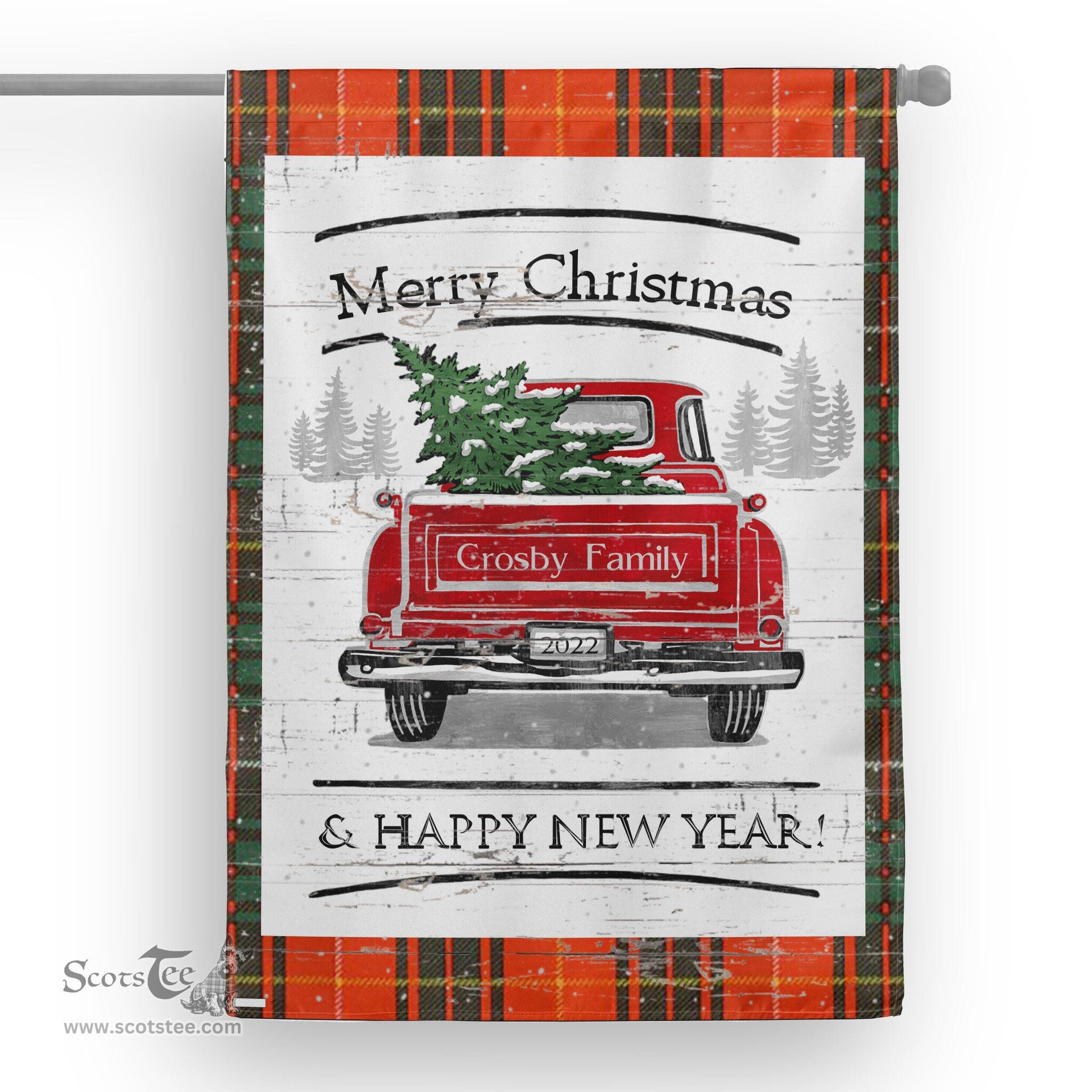 Tartan House Flag Vintage Red Truck with Christmas Tree Family Scottish Clan Crosby Tartan Flag, Tartan Garden Flag, Tartan House Flag, Tartan Flag, Crest Garden Flag, Garden Flag, Ireland Garden Flag, Family Crest, Custom Flag, Custom Garden Flag, Ireland Custom Flag, Clan Tartan Flags