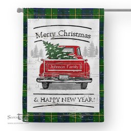 Tartan House Flag Vintage Red Truck with Christmas Tree Family Scottish Clan Johnson Tartan Flag, Tartan Garden Flag, Tartan House Flag, Tartan Flag, Crest Garden Flag, Garden Flag, Ireland Garden Flag, Family Crest, Custom Flag, Custom Garden Flag, Ireland Custom Flag, Clan Tartan Flags