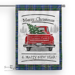Tartan House Flag Vintage Red Truck with Christmas Tree Family Scottish Clan Cockburn Ancient Tartan Flag, Tartan Garden Flag, Tartan House Flag, Tartan Flag, Crest Garden Flag, Garden Flag, Ireland Garden Flag, Family Crest, Custom Flag, Custom Garden Flag, Ireland Custom Flag, Clan Tartan Flags