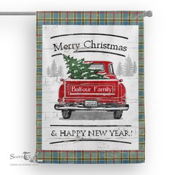 Tartan House Flag Vintage Red Truck with Christmas Tree Family Scottish Clan Balfour Tartan Flag, Tartan Garden Flag, Tartan House Flag, Tartan Flag, Crest Garden Flag, Garden Flag, Ireland Garden Flag, Family Crest, Custom Flag, Custom Garden Flag, Ireland Custom Flag, Clan Tartan Flags
