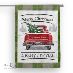 Tartan House Flag Vintage Red Truck with Christmas Tree Family Scottish Clan Cunningham Dress Green Dancers Tartan Flag, Tartan Garden Flag, Tartan House Flag, Tartan Flag, Crest Garden Flag, Garden Flag, Ireland Garden Flag, Family Crest, Custom Flag, Custom Garden Flag, Ireland Custom Flag, Clan Tartan Flags