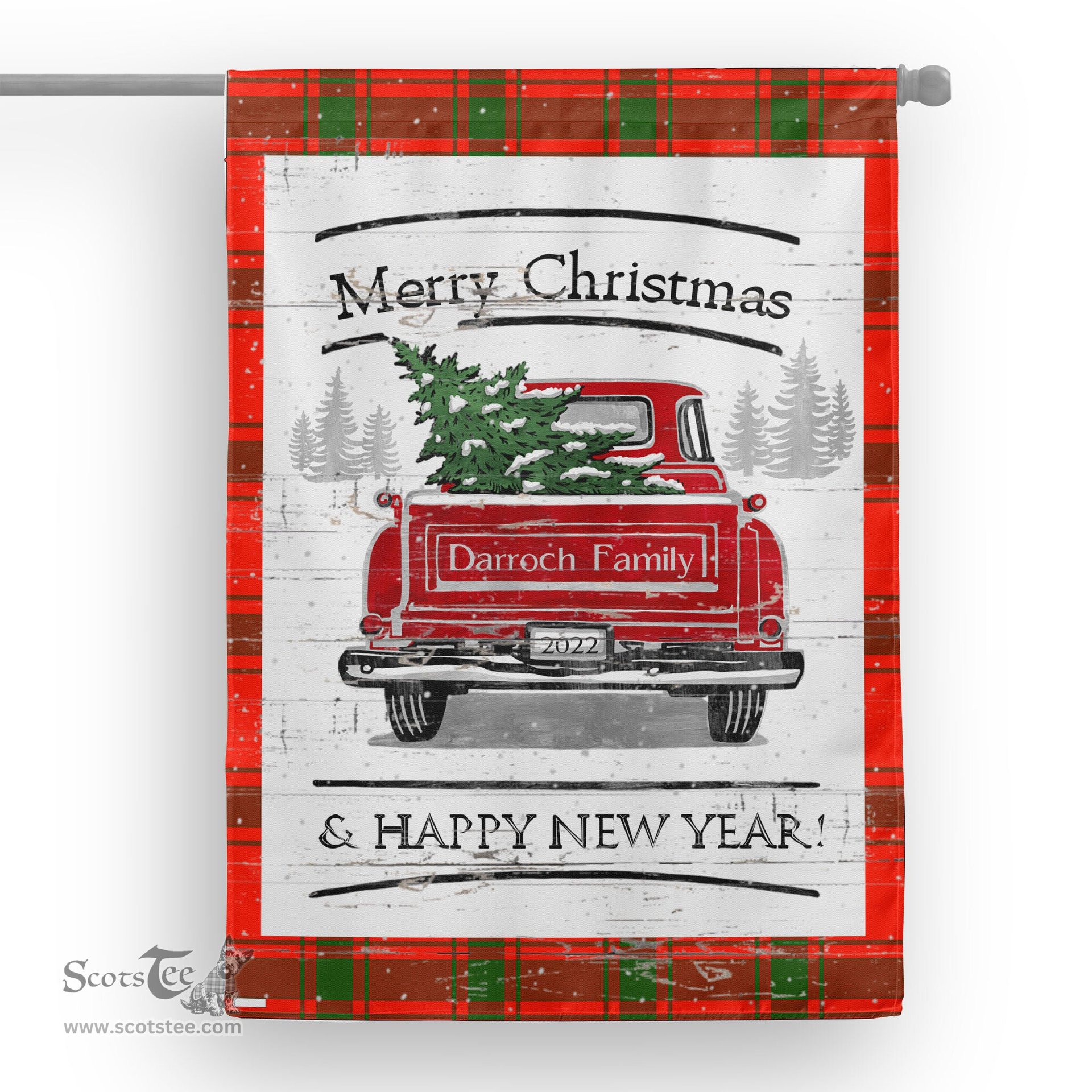 Tartan House Flag Vintage Red Truck with Christmas Tree Family Scottish Clan Darroch Tartan Flag, Tartan Garden Flag, Tartan House Flag, Tartan Flag, Crest Garden Flag, Garden Flag, Ireland Garden Flag, Family Crest, Custom Flag, Custom Garden Flag, Ireland Custom Flag, Clan Tartan Flags