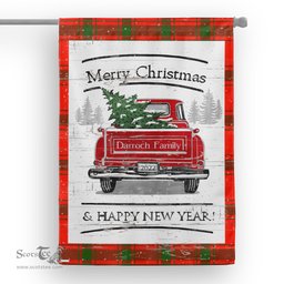 Tartan House Flag Vintage Red Truck with Christmas Tree Family Scottish Clan Darroch Tartan Flag, Tartan Garden Flag, Tartan House Flag, Tartan Flag, Crest Garden Flag, Garden Flag, Ireland Garden Flag, Family Crest, Custom Flag, Custom Garden Flag, Ireland Custom Flag, Clan Tartan Flags