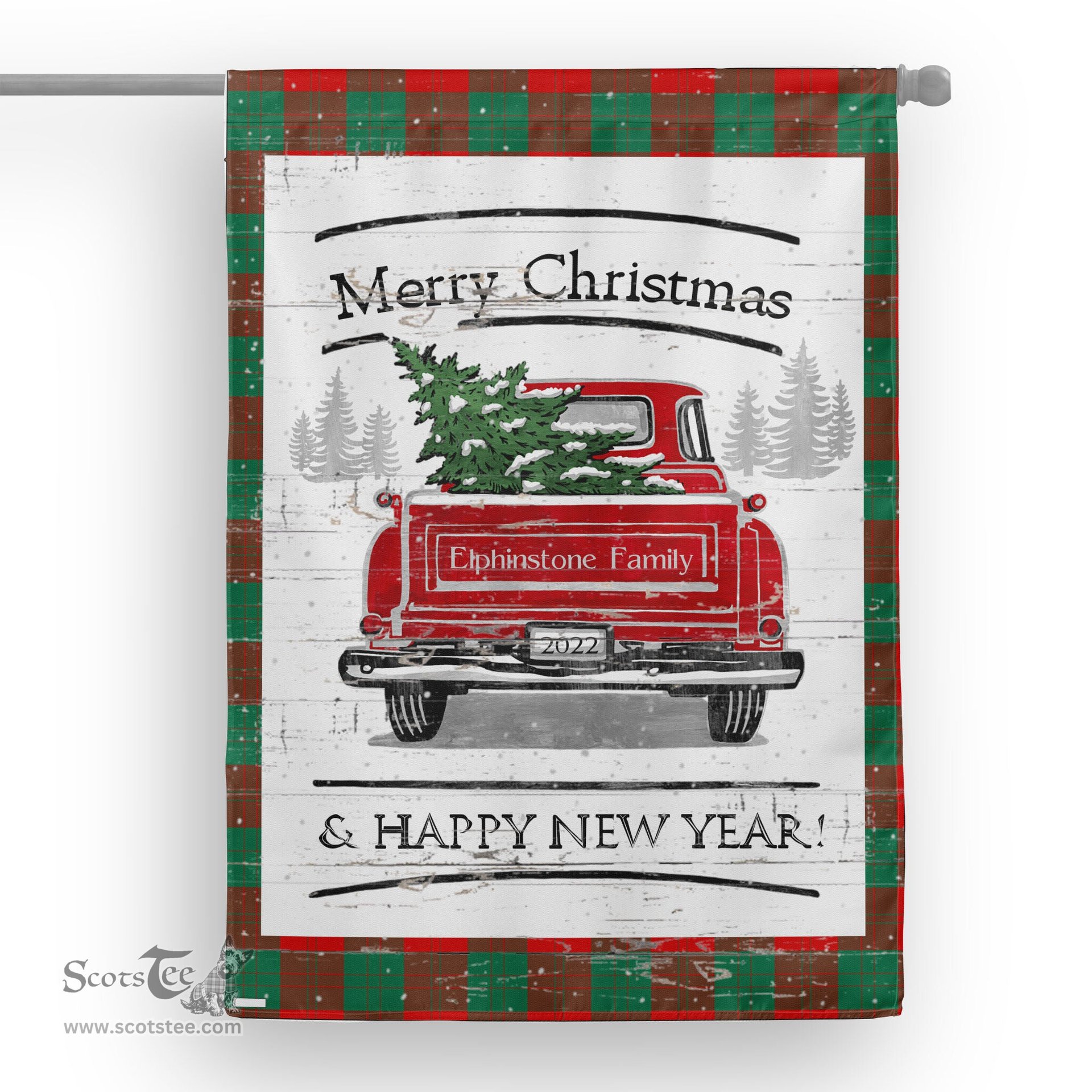 Tartan House Flag Vintage Red Truck with Christmas Tree Family Scottish Clan Erskine Tartan Flag, Tartan Garden Flag, Tartan House Flag, Tartan Flag, Crest Garden Flag, Garden Flag, Ireland Garden Flag, Family Crest, Custom Flag, Custom Garden Flag, Ireland Custom Flag, Clan Tartan Flags