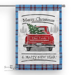 Tartan House Flag Vintage Red Truck with Christmas Tree Family Scottish Clan Elliot Ancient Tartan Flag, Tartan Garden Flag, Tartan House Flag, Tartan Flag, Crest Garden Flag, Garden Flag, Ireland Garden Flag, Family Crest, Custom Flag, Custom Garden Flag, Ireland Custom Flag, Clan Tartan Flags