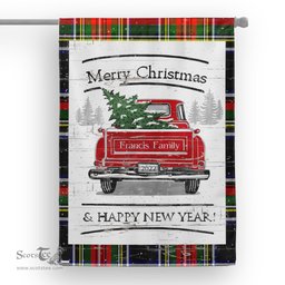 Tartan House Flag Vintage Red Truck with Christmas Tree Family Scottish Clan Francis Tartan Flag, Tartan Garden Flag, Tartan House Flag, Tartan Flag, Crest Garden Flag, Garden Flag, Ireland Garden Flag, Family Crest, Custom Flag, Custom Garden Flag, Ireland Custom Flag, Clan Tartan Flags