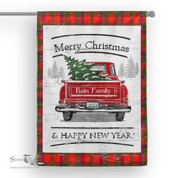Tartan House Flag Vintage Red Truck with Christmas Tree Family Scottish Clan Bain Tartan Flag, Tartan Garden Flag, Tartan House Flag, Tartan Flag, Crest Garden Flag, Garden Flag, Ireland Garden Flag, Family Crest, Custom Flag, Custom Garden Flag, Ireland Custom Flag, Clan Tartan Flags