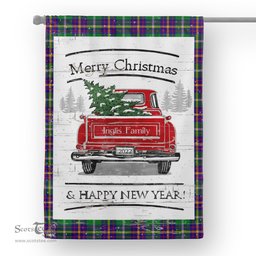 Tartan House Flag Vintage Red Truck with Christmas Tree Family Scottish Clan Inglis Modern Tartan Flag, Tartan Garden Flag, Tartan House Flag, Tartan Flag, Crest Garden Flag, Garden Flag, Ireland Garden Flag, Family Crest, Custom Flag, Custom Garden Flag, Ireland Custom Flag, Clan Tartan Flags