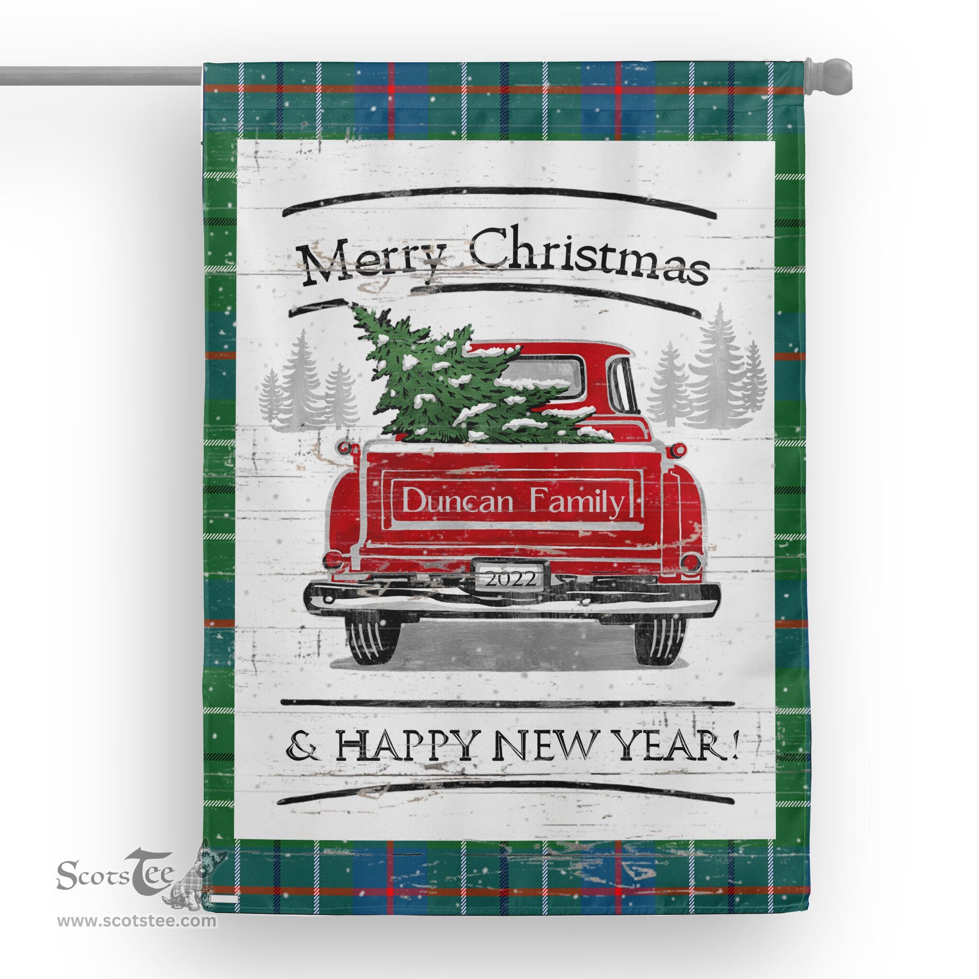 Tartan House Flag Vintage Red Truck with Christmas Tree Family Scottish Clan Duncan Ancient Tartan Flag, Tartan Garden Flag, Tartan House Flag, Tartan Flag, Crest Garden Flag, Garden Flag, Ireland Garden Flag, Family Crest, Custom Flag, Custom Garden Flag, Ireland Custom Flag, Clan Tartan Flags