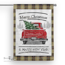 Tartan House Flag Vintage Red Truck with Christmas Tree Family Scottish Clan Dunlop Hunting Tartan Flag, Tartan Garden Flag, Tartan House Flag, Tartan Flag, Crest Garden Flag, Garden Flag, Ireland Garden Flag, Family Crest, Custom Flag, Custom Garden Flag, Ireland Custom Flag, Clan Tartan Flags