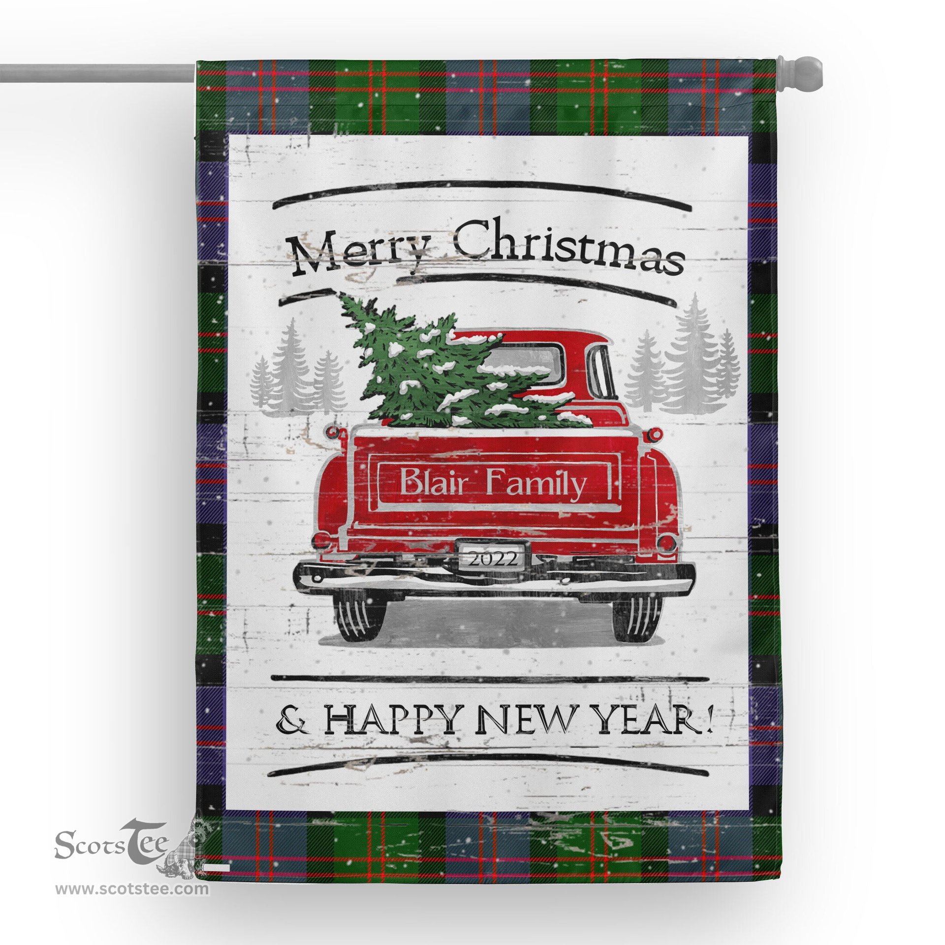 Tartan House Flag Vintage Red Truck with Christmas Tree Family Scottish Clan Blair Tartan Flag, Tartan Garden Flag, Tartan House Flag, Tartan Flag, Crest Garden Flag, Garden Flag, Ireland Garden Flag, Family Crest, Custom Flag, Custom Garden Flag, Ireland Custom Flag, Clan Tartan Flags