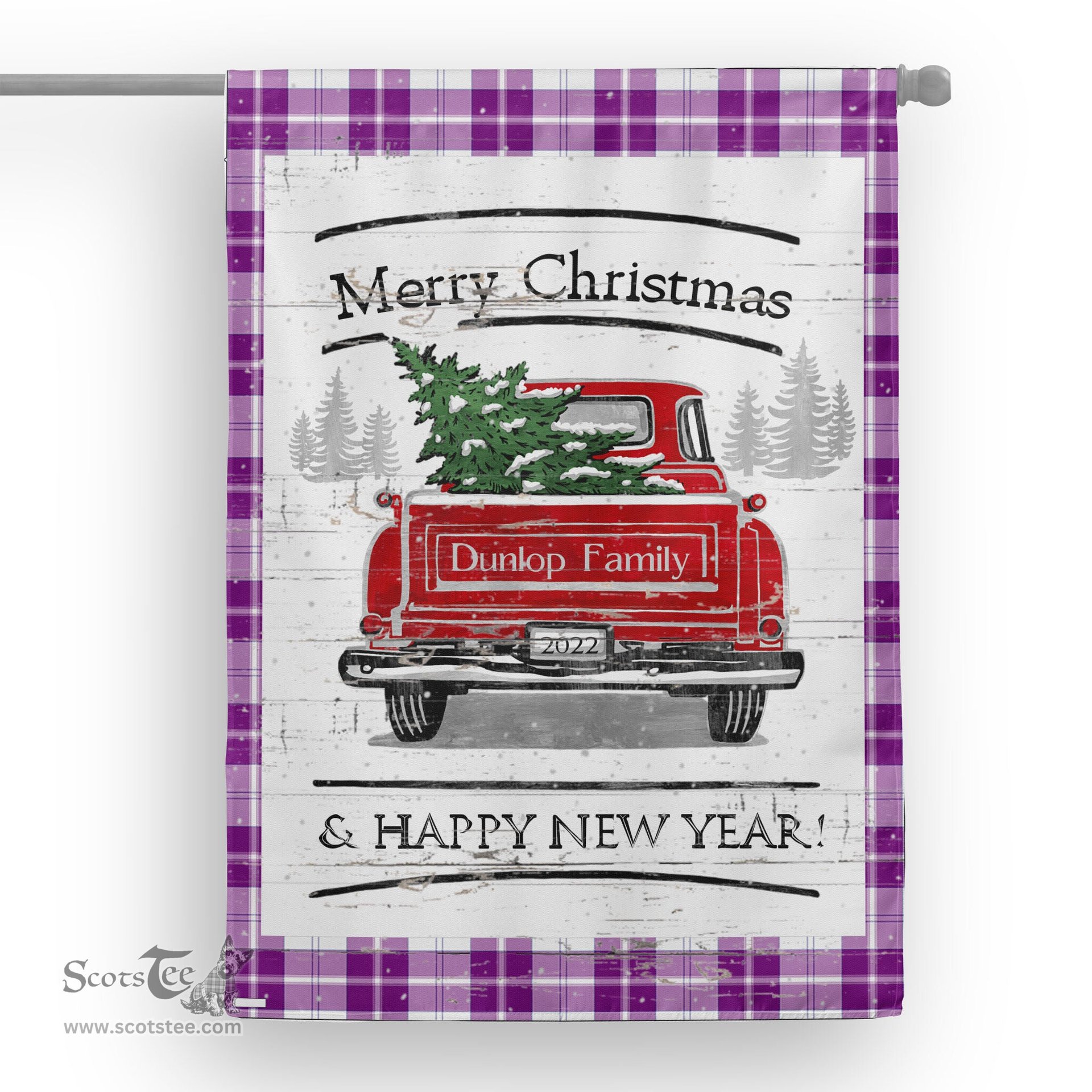 Tartan House Flag Vintage Red Truck with Christmas Tree Family Scottish Clan Dunlop Dress Tartan Flag, Tartan Garden Flag, Tartan House Flag, Tartan Flag, Crest Garden Flag, Garden Flag, Ireland Garden Flag, Family Crest, Custom Flag, Custom Garden Flag, Ireland Custom Flag, Clan Tartan Flags