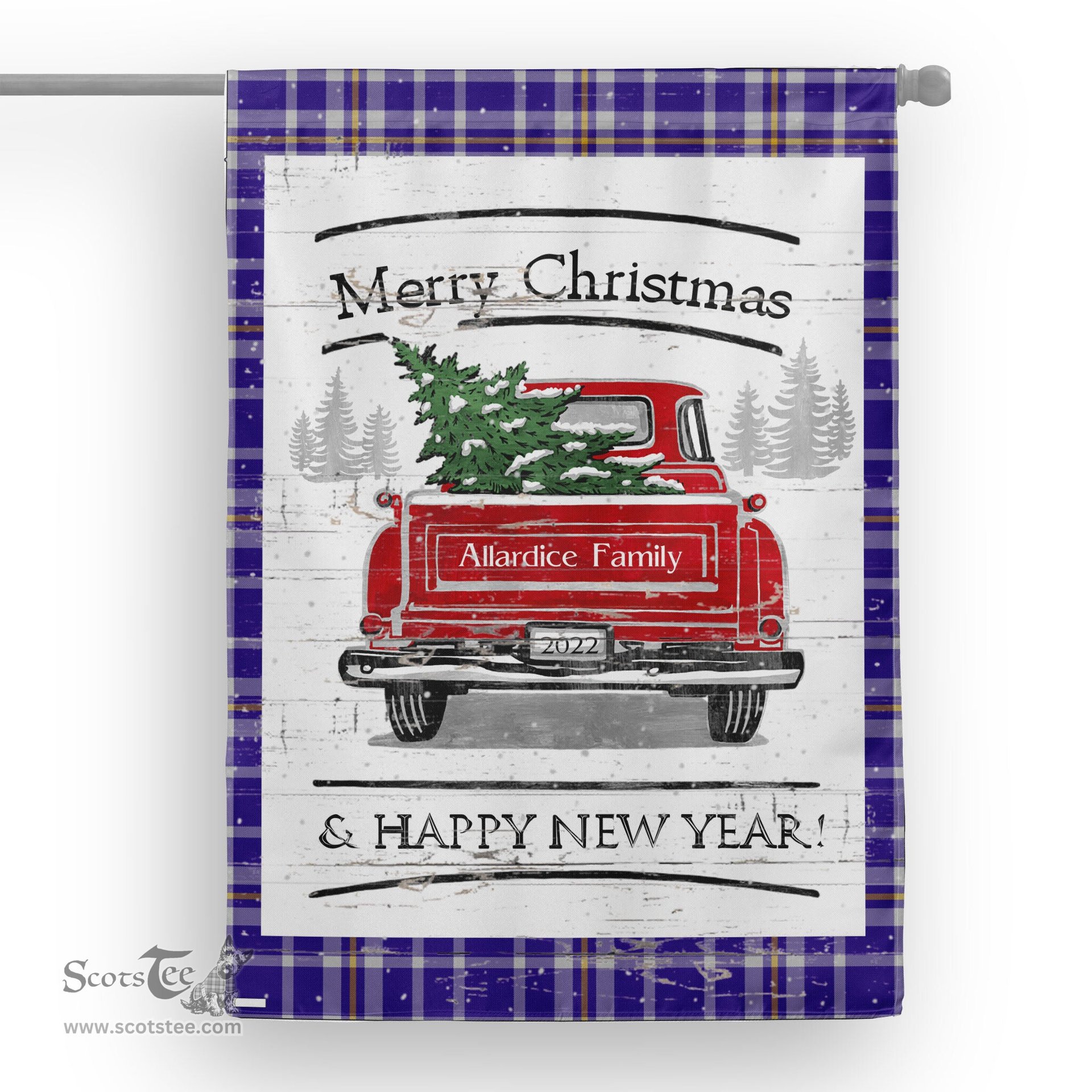 Tartan House Flag Vintage Red Truck with Christmas Tree Family Scottish Clan Allardice Tartan Flag, Tartan Garden Flag, Tartan House Flag, Tartan Flag, Crest Garden Flag, Garden Flag, Ireland Garden Flag, Family Crest, Custom Flag, Custom Garden Flag, Ireland Custom Flag, Clan Tartan Flags