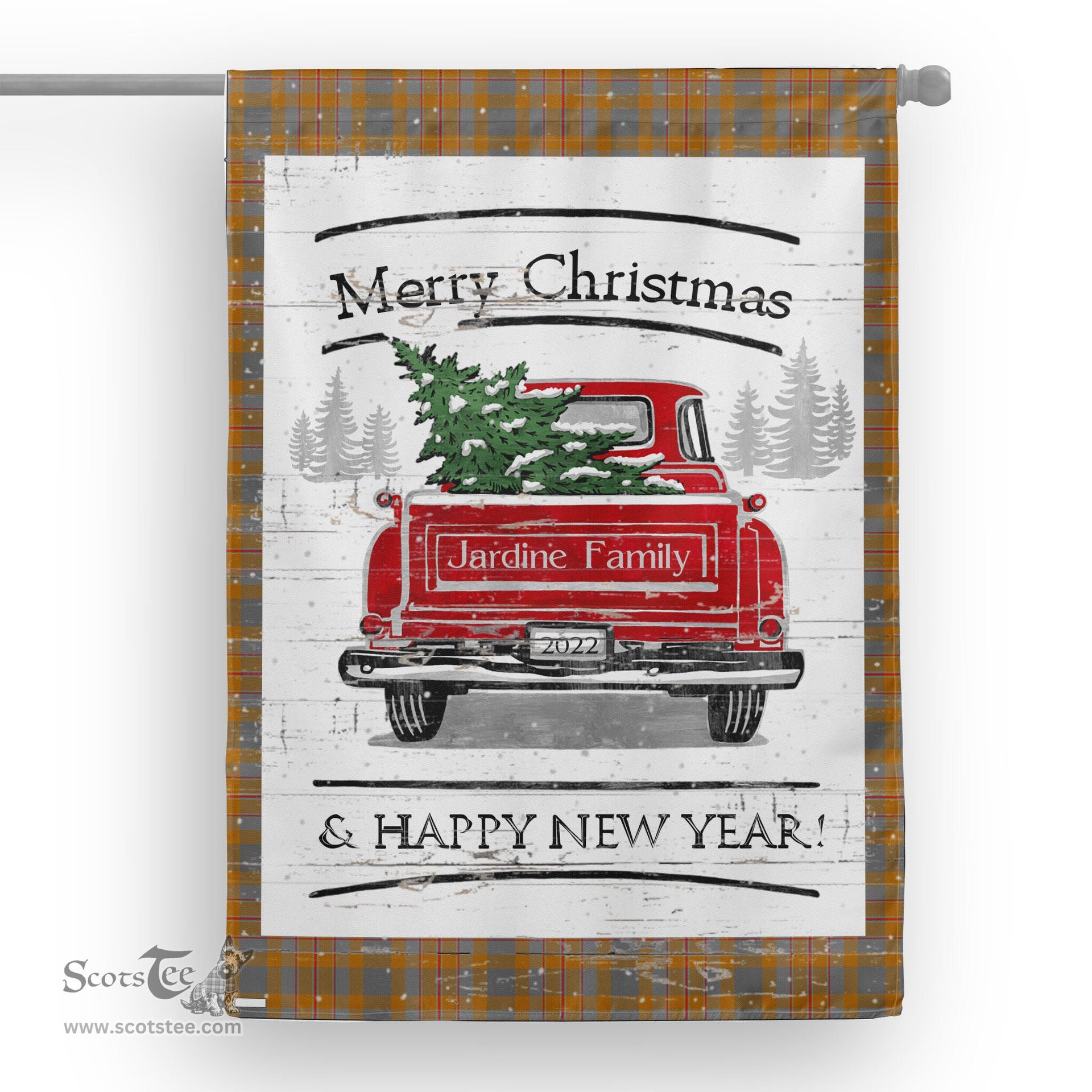 Tartan House Flag Vintage Red Truck with Christmas Tree Family Scottish Clan Jardine Tartan Flag, Tartan Garden Flag, Tartan House Flag, Tartan Flag, Crest Garden Flag, Garden Flag, Ireland Garden Flag, Family Crest, Custom Flag, Custom Garden Flag, Ireland Custom Flag, Clan Tartan Flags