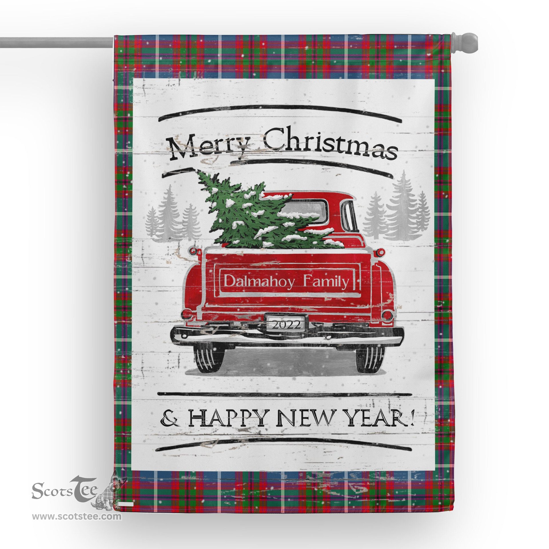 Tartan House Flag Vintage Red Truck with Christmas Tree Family Scottish Clan Dalmahoy Tartan Flag, Tartan Garden Flag, Tartan House Flag, Tartan Flag, Crest Garden Flag, Garden Flag, Ireland Garden Flag, Family Crest, Custom Flag, Custom Garden Flag, Ireland Custom Flag, Clan Tartan Flags