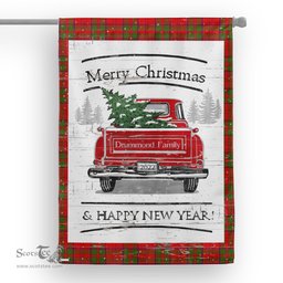 Tartan House Flag Vintage Red Truck with Christmas Tree Family Scottish Clan Drummond Tartan Flag, Tartan Garden Flag, Tartan House Flag, Tartan Flag, Crest Garden Flag, Garden Flag, Ireland Garden Flag, Family Crest, Custom Flag, Custom Garden Flag, Ireland Custom Flag, Clan Tartan Flags