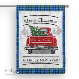 Tartan House Flag Vintage Red Truck with Christmas Tree Family Scottish Clan Falconer Tartan Flag, Tartan Garden Flag, Tartan House Flag, Tartan Flag, Crest Garden Flag, Garden Flag, Ireland Garden Flag, Family Crest, Custom Flag, Custom Garden Flag, Ireland Custom Flag, Clan Tartan Flags