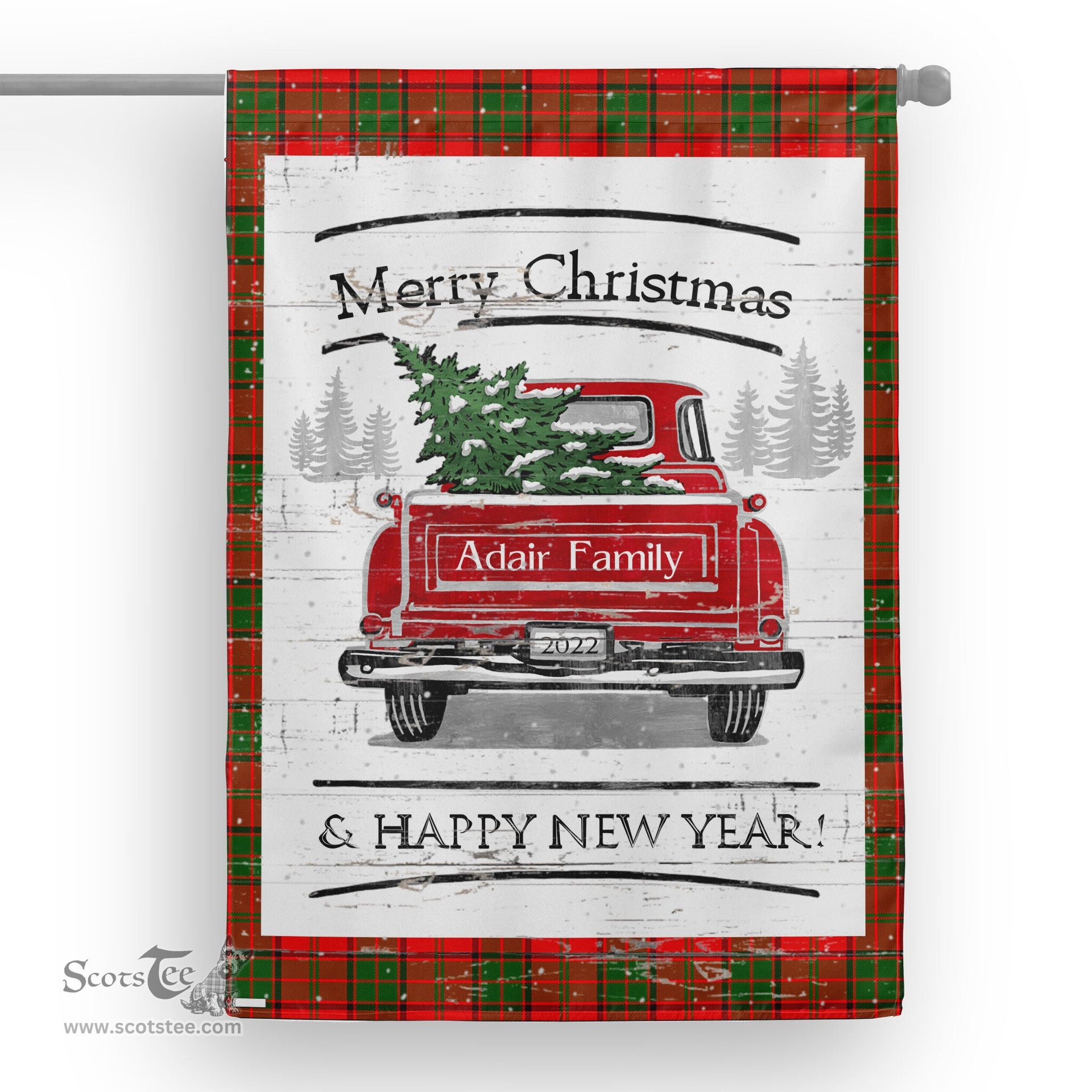 Tartan House Flag Vintage Red Truck with Christmas Tree Family Scottish Clan Adair Tartan Flag, Tartan Garden Flag, Tartan House Flag, Tartan Flag, Crest Garden Flag, Garden Flag, Ireland Garden Flag, Family Crest, Custom Flag, Custom Garden Flag, Ireland Custom Flag, Clan Tartan Flags