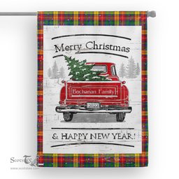 Tartan House Flag Vintage Red Truck with Christmas Tree Family Scottish Clan Buchanan Tartan Flag, Tartan Garden Flag, Tartan House Flag, Tartan Flag, Crest Garden Flag, Garden Flag, Ireland Garden Flag, Family Crest, Custom Flag, Custom Garden Flag, Ireland Custom Flag, Clan Tartan Flags
