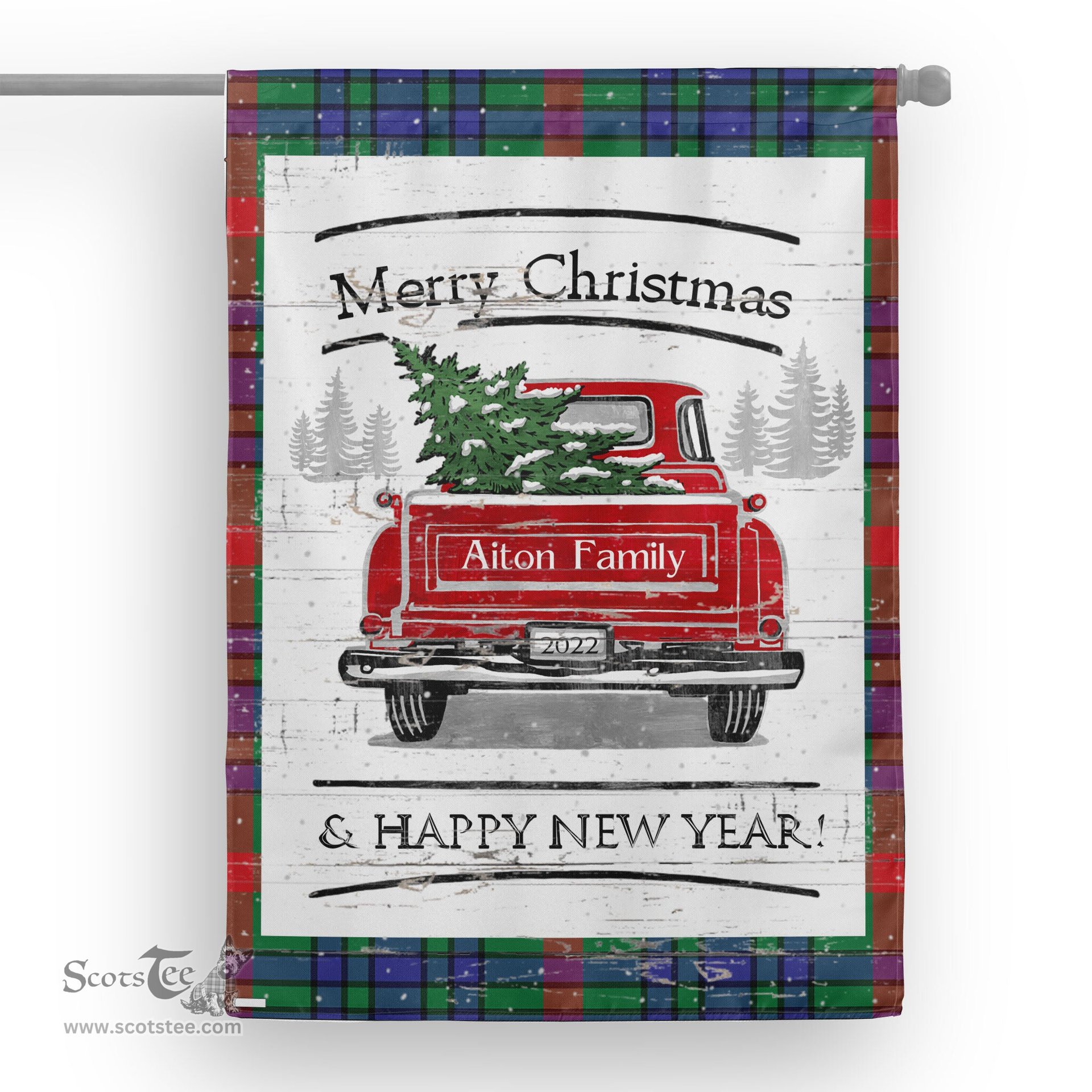 Tartan House Flag Vintage Red Truck with Christmas Tree Family Scottish Clan Aiton Tartan Flag, Tartan Garden Flag, Tartan House Flag, Tartan Flag, Crest Garden Flag, Garden Flag, Ireland Garden Flag, Family Crest, Custom Flag, Custom Garden Flag, Ireland Custom Flag, Clan Tartan Flags