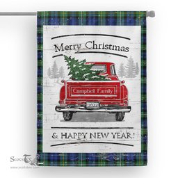 Tartan House Flag Vintage Red Truck with Christmas Tree Family Scottish Clan Campbell Argyll Ancient Tartan Flag, Tartan Garden Flag, Tartan House Flag, Tartan Flag, Crest Garden Flag, Garden Flag, Ireland Garden Flag, Family Crest, Custom Flag, Custom Garden Flag, Ireland Custom Flag, Clan Tartan Flags