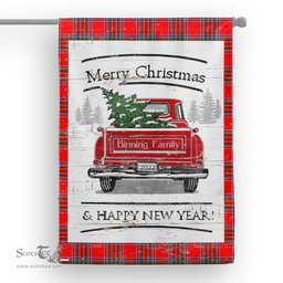 Tartan House Flag Vintage Red Truck with Christmas Tree Family Scottish Clan Binning Tartan Flag, Tartan Garden Flag, Tartan House Flag, Tartan Flag, Crest Garden Flag, Garden Flag, Ireland Garden Flag, Family Crest, Custom Flag, Custom Garden Flag, Ireland Custom Flag, Clan Tartan Flags