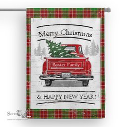 Tartan House Flag Vintage Red Truck with Christmas Tree Family Scottish Clan Baxter Modern Tartan Flag, Tartan Garden Flag, Tartan House Flag, Tartan Flag, Crest Garden Flag, Garden Flag, Ireland Garden Flag, Family Crest, Custom Flag, Custom Garden Flag, Ireland Custom Flag, Clan Tartan Flags