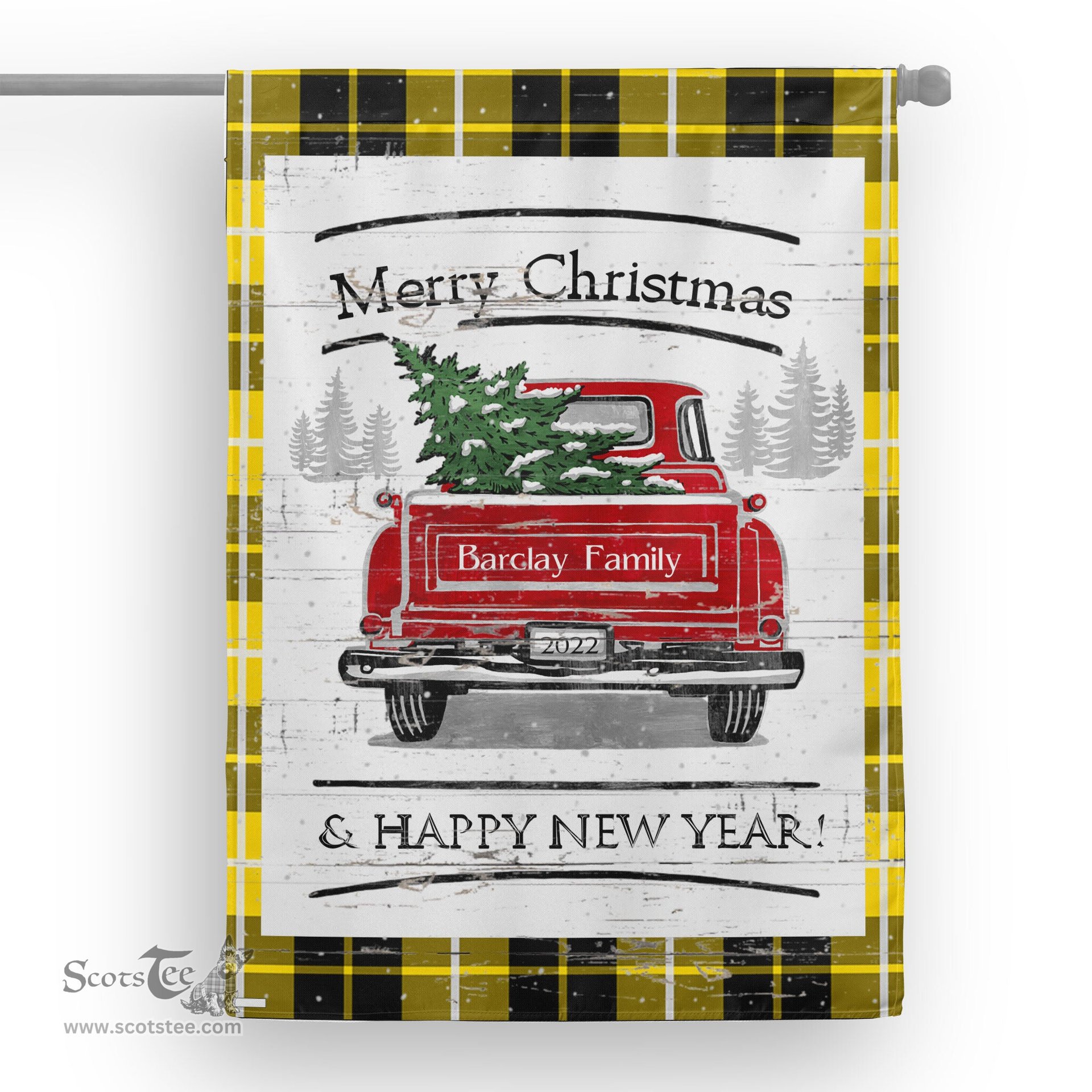 Tartan House Flag Vintage Red Truck with Christmas Tree Family Scottish Clan Barclay Tartan Flag, Tartan Garden Flag, Tartan House Flag, Tartan Flag, Crest Garden Flag, Garden Flag, Ireland Garden Flag, Family Crest, Custom Flag, Custom Garden Flag, Ireland Custom Flag, Clan Tartan Flags
