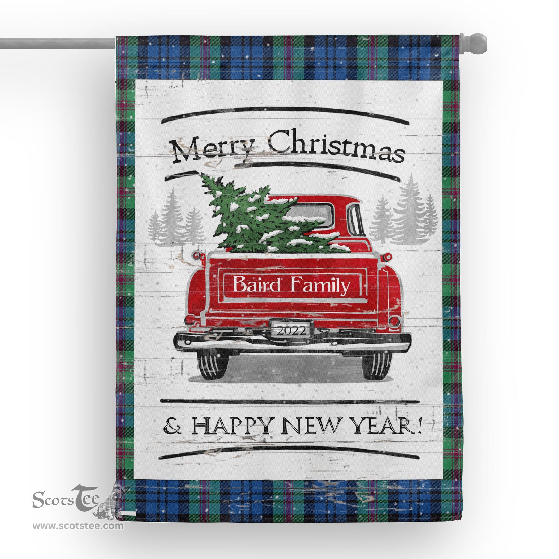 Tartan House Flag Vintage Red Truck with Christmas Tree Family Scottish Clan Baird Ancient Tartan Flag, Tartan Garden Flag, Tartan House Flag, Tartan Flag, Crest Garden Flag, Garden Flag, Ireland Garden Flag, Family Crest, Custom Flag, Custom Garden Flag, Ireland Custom Flag, Clan Tartan Flags