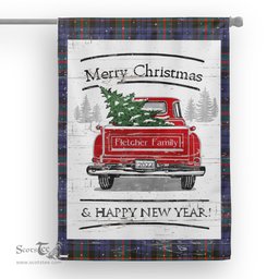 Tartan House Flag Vintage Red Truck with Christmas Tree Family Scottish Clan Fletcher Of Dunans Tartan Flag, Tartan Garden Flag, Tartan House Flag, Tartan Flag, Crest Garden Flag, Garden Flag, Ireland Garden Flag, Family Crest, Custom Flag, Custom Garden Flag, Ireland Custom Flag, Clan Tartan Flags