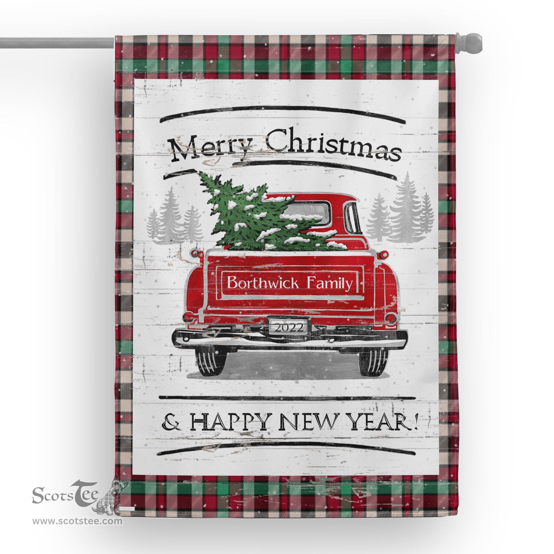 Tartan House Flag Vintage Red Truck with Christmas Tree Family Scottish Clan Borthwick Ancient Tartan Flag, Tartan Garden Flag, Tartan House Flag, Tartan Flag, Crest Garden Flag, Garden Flag, Ireland Garden Flag, Family Crest, Custom Flag, Custom Garden Flag, Ireland Custom Flag, Clan Tartan Flags