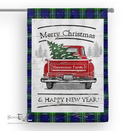 Tartan House Flag Vintage Red Truck with Christmas Tree Family Scottish Clan Bannerman Tartan Flag, Tartan Garden Flag, Tartan House Flag, Tartan Flag, Crest Garden Flag, Garden Flag, Ireland Garden Flag, Family Crest, Custom Flag, Custom Garden Flag, Ireland Custom Flag, Clan Tartan Flags