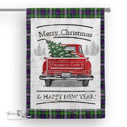 Tartan House Flag Vintage Red Truck with Christmas Tree Family Scottish Clan Farquharson Tartan Flag, Tartan Garden Flag, Tartan House Flag, Tartan Flag, Crest Garden Flag, Garden Flag, Ireland Garden Flag, Family Crest, Custom Flag, Custom Garden Flag, Ireland Custom Flag, Clan Tartan Flags