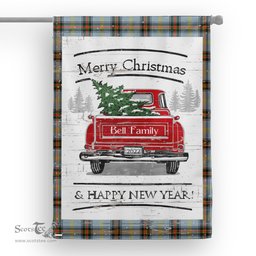 Tartan House Flag Vintage Red Truck with Christmas Tree Family Scottish Clan Bell Tartan Flag, Tartan Garden Flag, Tartan House Flag, Tartan Flag, Crest Garden Flag, Garden Flag, Ireland Garden Flag, Family Crest, Custom Flag, Custom Garden Flag, Ireland Custom Flag, Clan Tartan Flags