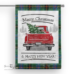 Tartan House Flag Vintage Red Truck with Christmas Tree Family Scottish Clan Davidson Ancient Tartan Flag, Tartan Garden Flag, Tartan House Flag, Tartan Flag, Crest Garden Flag, Garden Flag, Ireland Garden Flag, Family Crest, Custom Flag, Custom Garden Flag, Ireland Custom Flag, Clan Tartan Flags