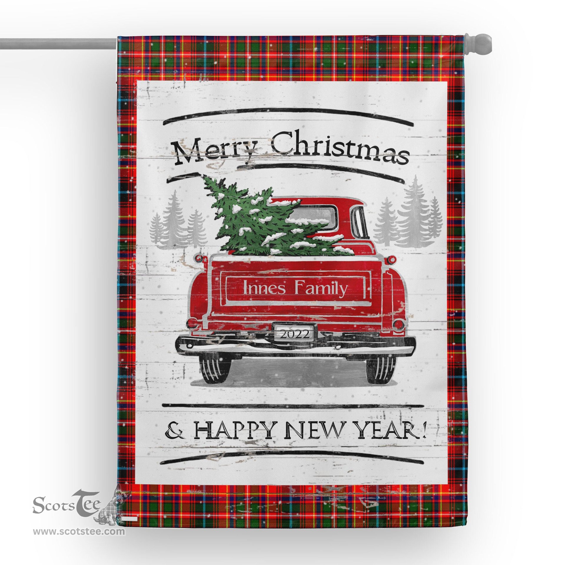 Tartan House Flag Vintage Red Truck with Christmas Tree Family Scottish Clan Innes Tartan Flag, Tartan Garden Flag, Tartan House Flag, Tartan Flag, Crest Garden Flag, Garden Flag, Ireland Garden Flag, Family Crest, Custom Flag, Custom Garden Flag, Ireland Custom Flag, Clan Tartan Flags
