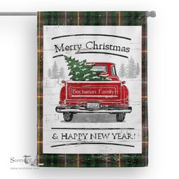 Tartan House Flag Vintage Red Truck with Christmas Tree Family Scottish Clan Buchanan Hunting Tartan Flag, Tartan Garden Flag, Tartan House Flag, Tartan Flag, Crest Garden Flag, Garden Flag, Ireland Garden Flag, Family Crest, Custom Flag, Custom Garden Flag, Ireland Custom Flag, Clan Tartan Flags